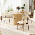 Wooden Dining Chair Set of 3, Modern Dining Chairs with with Curved Back, Fabric Upholstered Kitchen Dining Room Chairs with Adjustable Legs for Farmhouse Dining Living Room,Beige