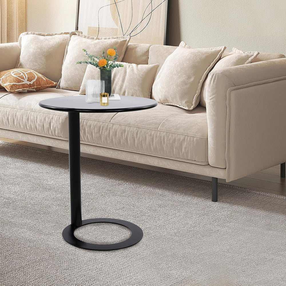 C Shaped Round Side Table, Metal End Table for Couch Sofa Bed, Small Accent C...