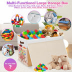 Large Toy Storage Box with Lid, Collapsible Sturdy Toys Storage Organizer Chest Bin Basket with Divider for Kids, Boys, Girls, Closet, Playroom, Bedroom, Nursery, 26"x17"x17" (Beige and White)
