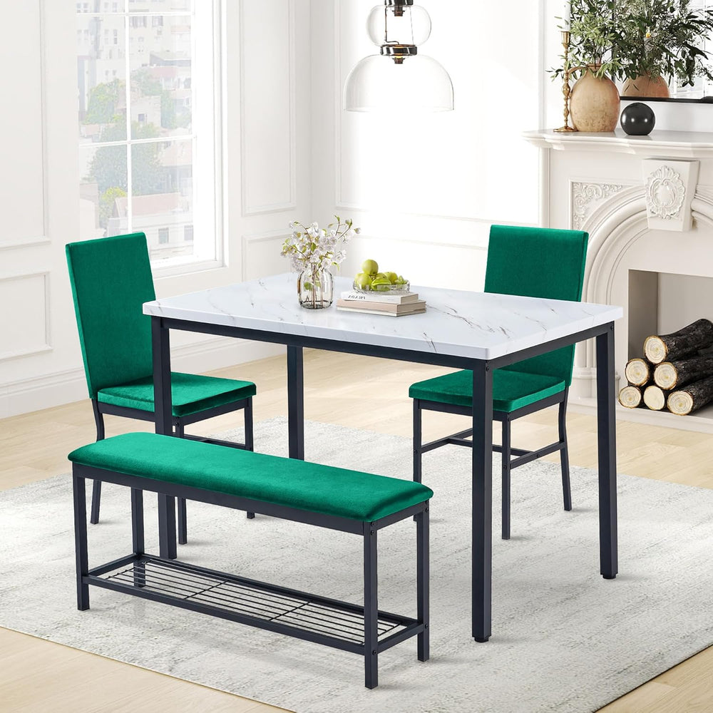 Dining Table Set for 4, 47.2" Faux Marble Kitchen Table Set with Upholst...