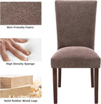 COLAMY Upholstered Parsons Dining Chairs Set of 4, Fabric Dining Room Kitchen Side Chair with Nailhead Trim and Wood Legs - Brown