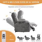 Korser Oversized Dual Motor Power Lift Recliner Chair for Elderly with Massage & Heat, Extra Wide Lift Chair with Adjustable Headrest, Electric Recliner with Storebox, Cupholder, USB, Type C, Grey