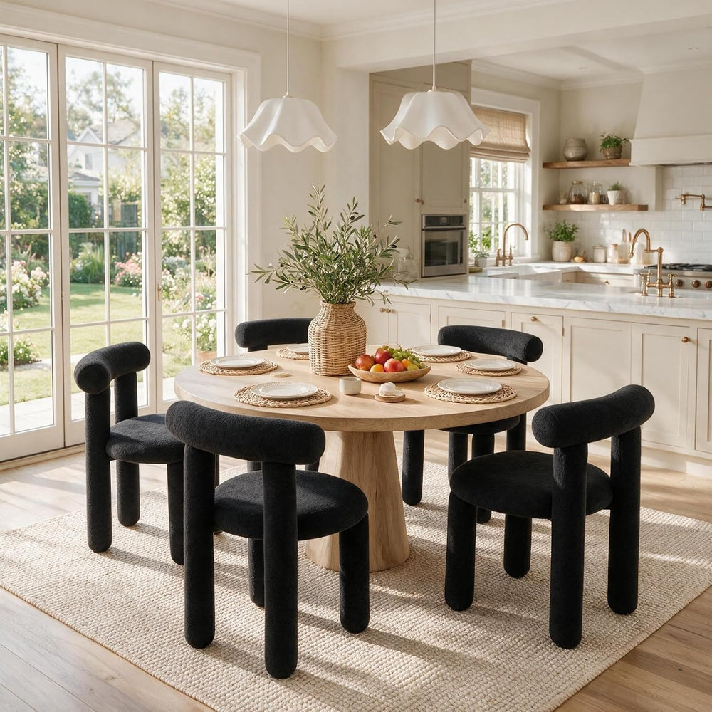 DUOMAY Modern Black Boucle Dining Chairs Set of 4, Sherpa Upholstered Kitchen...