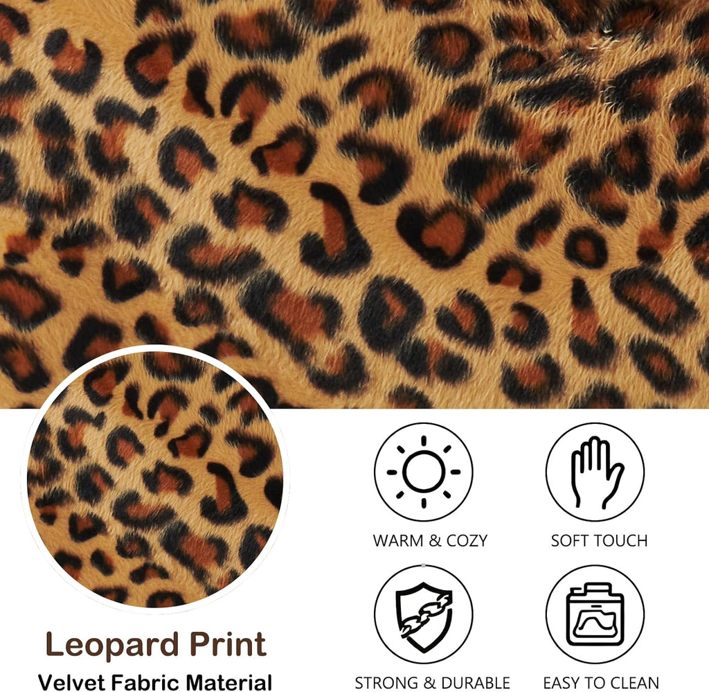 Storage Bins Boxes with Zipper Lid Leopard Print Cute Velvet Fabric Basket PU Leather Handles PP Plastic Board Foldable Washable Lidded Closet Shelf Organizer Container (Small Size)