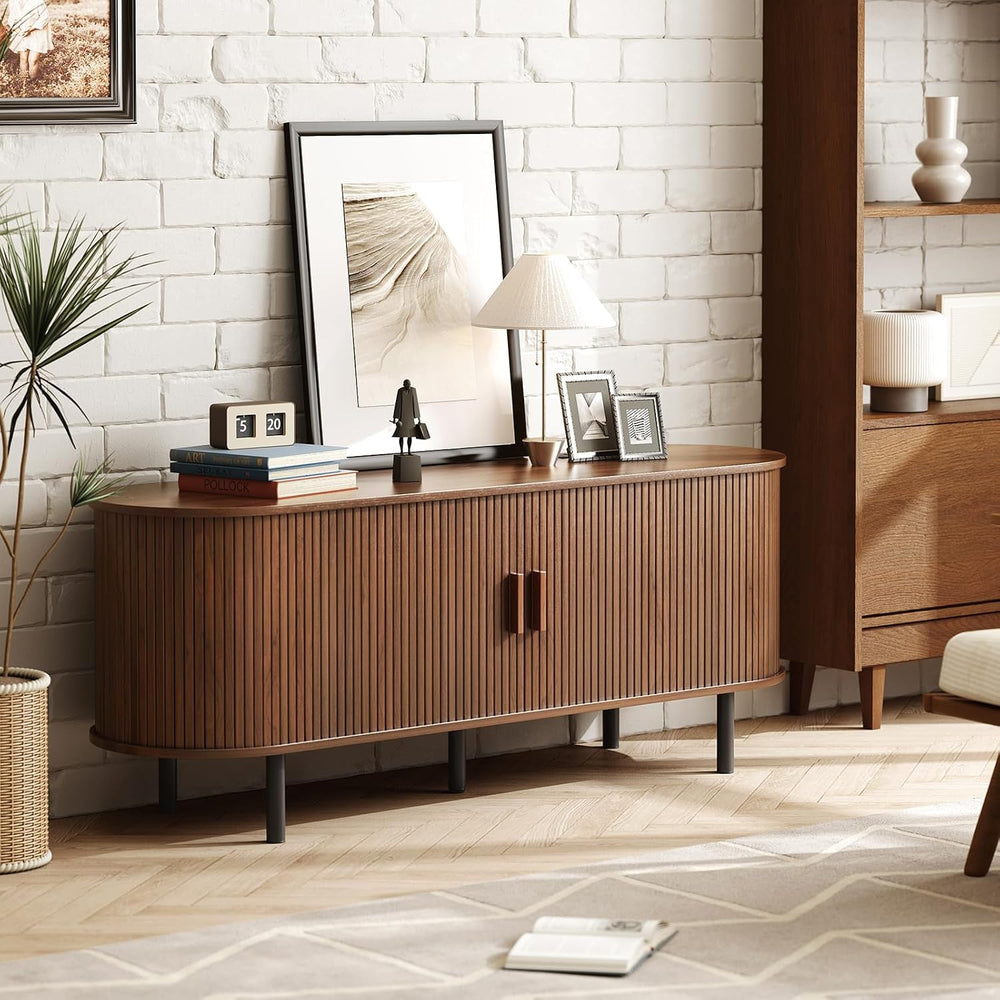 55" TV Stand with Power Outlet & Storage for TVs up to 60", Walnut