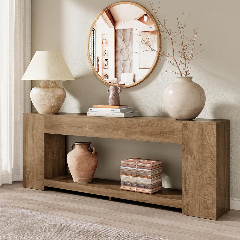 Epecoya 86-Inch Extra Long Console Tables for Entryway, Natural Oak Brown | 2...