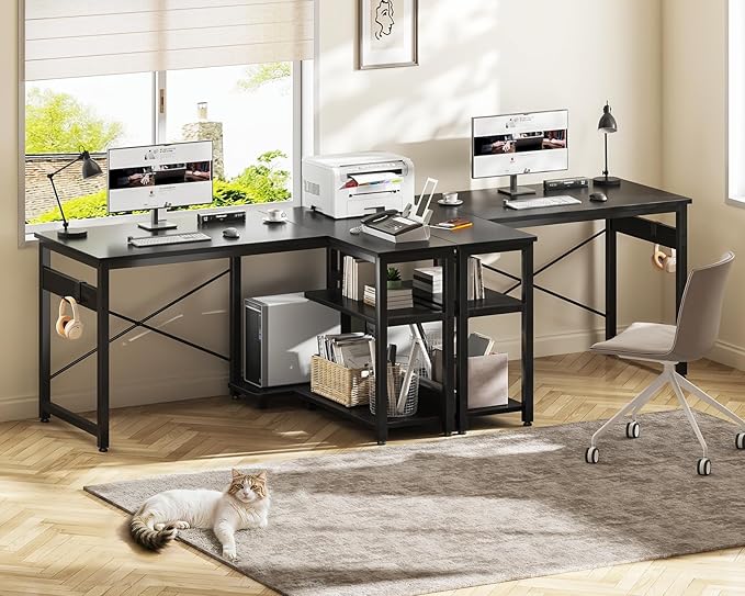 Casaottima L Shaped Computer Desk, 40 Inch Small Corner Desk with Storage Shelves & PC Stand, Reversible Gaming Desk for Bedroom, Modern Writing Study Table for Home Office, Black