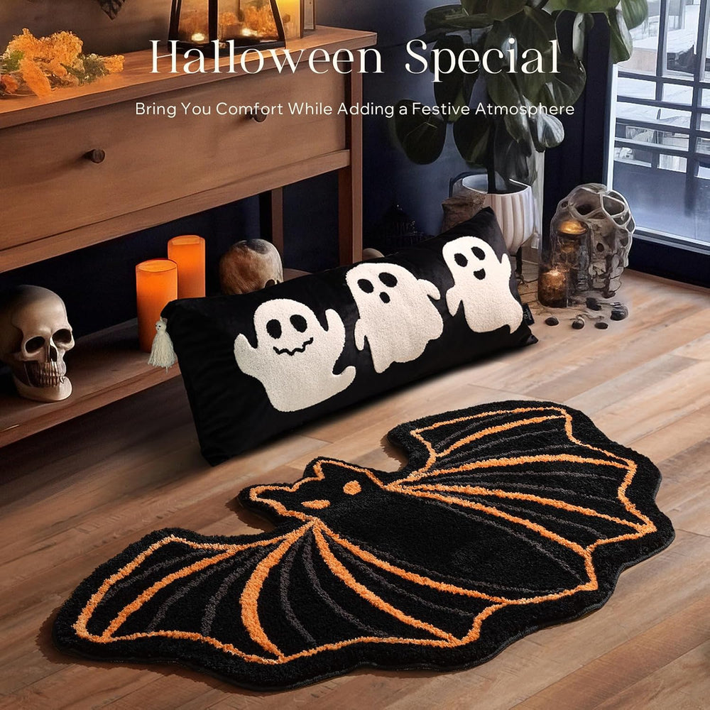 Phantoscope Helloween Bathroom Rug Black Bat Shaped Area Rug, Soft Tufted Mat...