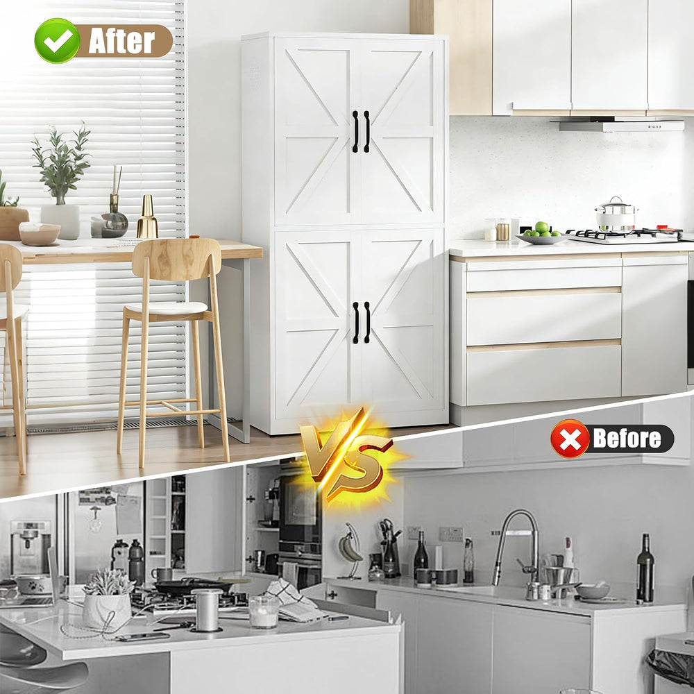 White Steel Kitchen Pantry Storage Cabinet with Adjustable Shelves Heavy Duty...