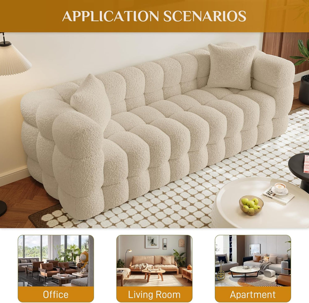 Wrofly Boucle Sofa Couch, 74.8" Comfy Upholstered Sherpa Sofa, Tufted Co...
