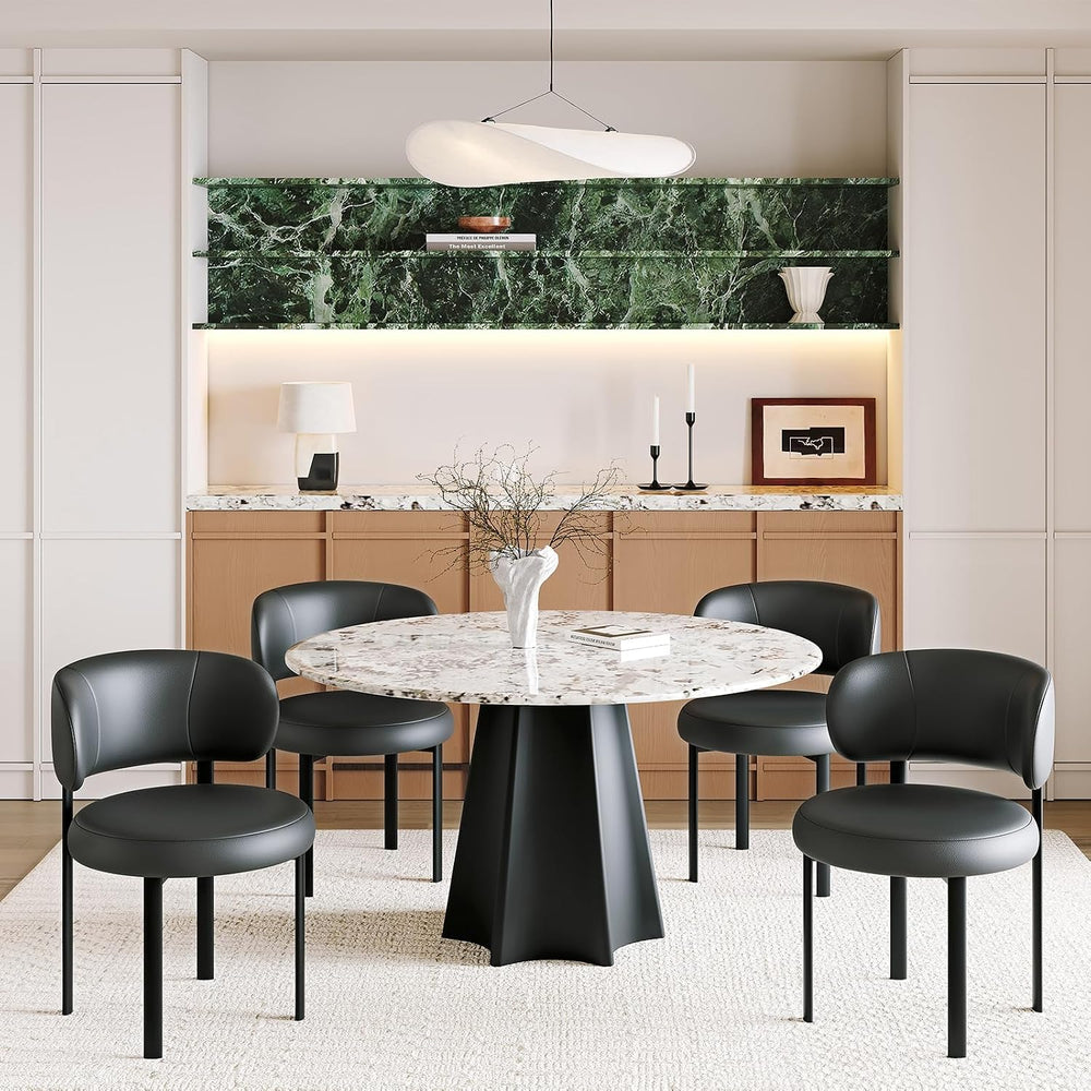 Black Dining Chairs Set of 4 Upholstered Leather Dining Chair with Curved Bac...