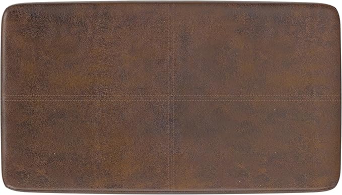 SIMPLIHOME Carlson 27-inch Wide Vegan Faux Leather Small Ottoman Bench in Distressed Chestnut Brown with Solid Wood Frame for Living Room, Entryway, or Bedroom
