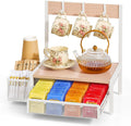 Tea Bag Organizer, Wood Tea Organizer and Storage Cheast, Tea Bag Holder with Storage Drawer, 4 Hooks for Tea Cups Holder, Tea Station Chest Display Container Box for Countertop Kitchen (White)