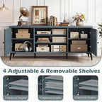 Giantex 2-Door TV Stand for TVs up to 65", Mid Century Modern Entertainment Center with 2 Storage Cabinets & 4 Adjustable Shelves, 6 Metal Legs, Media TV Console Table for Living Room (Teal Blue)