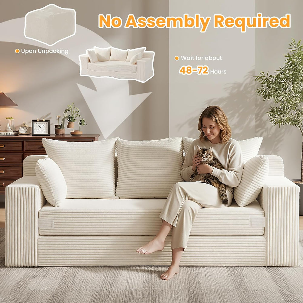 Couch 70 inch, 3 Seater Couch with Pull Out Bed, Loveseat Oversize Beige Futo...