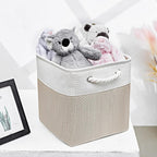 Fabric Storage Cubes, 11 inch cube storage bin with Handles, 11x11cube storage organizer bins, Collapsible Storage Bins for Shelves and Home, Cubby Storage Bins (white-khaki, 10.5x10.5x11in)