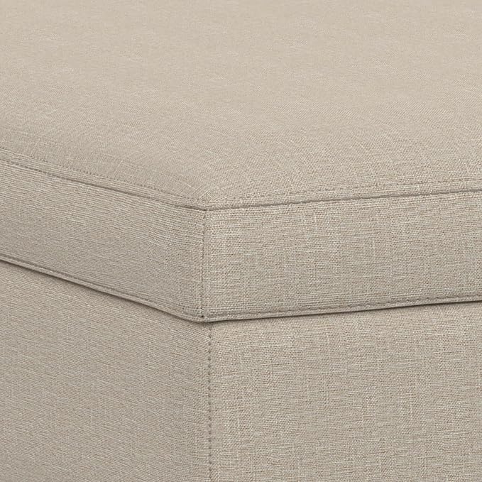 SIMPLIHOME Owen 40 inch Wide Mid Century Modern Square XL Coffee Table Storage Ottoman in Natural Polyester Fabric, Assembled, for The Living Room, Entryway and Family Room