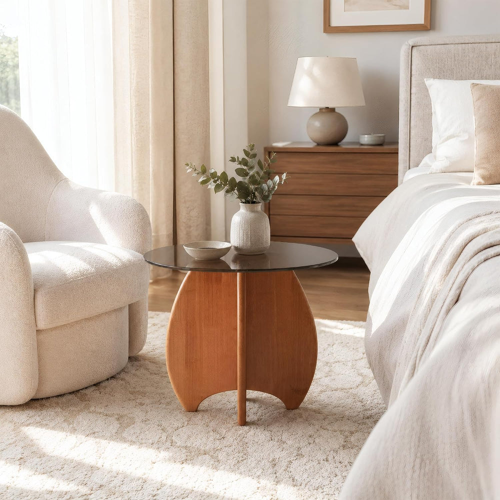 Modern Round Side Table for Living Room, 19.7" Glass Top End Table | Cof...