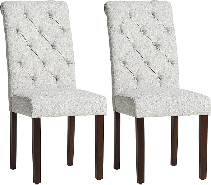 Tufted Dining Chairs Set of 2, Upholstered Parsons Dining Room Chairs, Fabric Kitchen Side Chair with Wood Legs, Floral