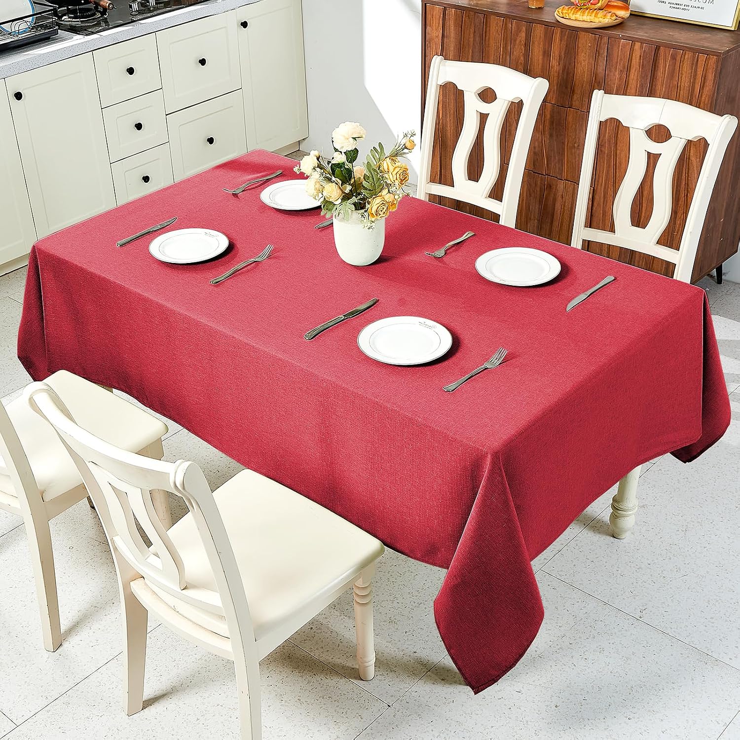 IVAPUPU Textured Linen Table Cloth for Rectangle Table - Waterproof Fabric Tablecloth Rectangular Wrinkle Free Wipeable Dining Cover for Wedding/Birthday/Party/Valentine Decor, 52x 70 Inch