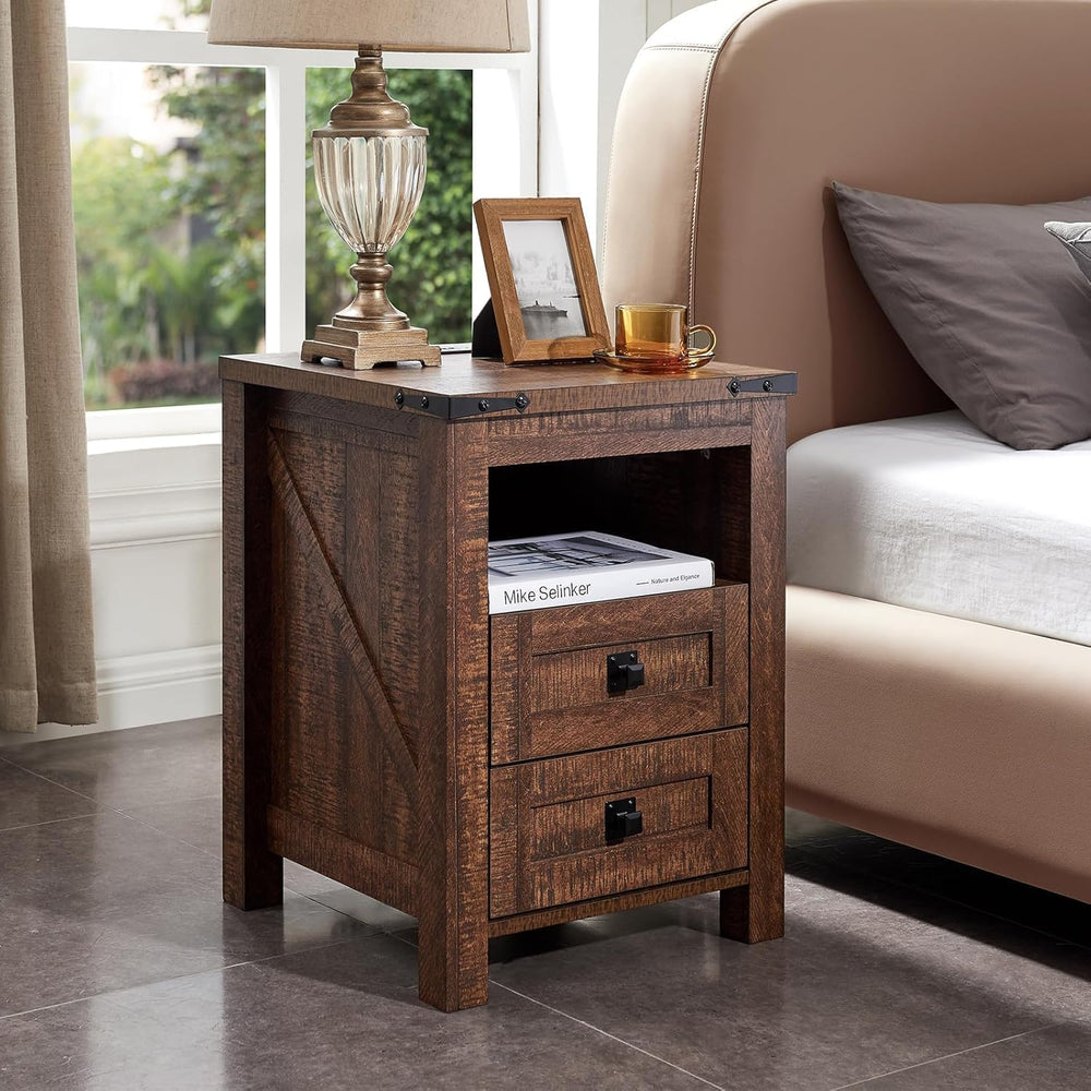 T4TREAM 18" Farmhouse Nightstand Set of 2, Reclaimed Barnwood | Charging...