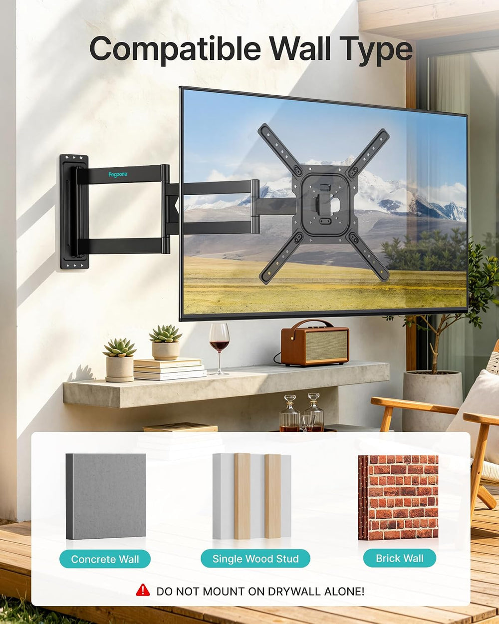 Pegzone Long Arm TV Wall Mount for 23-75 Inch TVs, 38" Extra Long Extens...