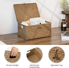 StorageWorks Wicker Storage Basket with Lid, Large Basket with Lid, Brown | Woven Baskets with Lids for Shelves, Wicker Storage Baskets with Lids, Decorative Box, Lidded Baskets for Organizing, 1 Pack
