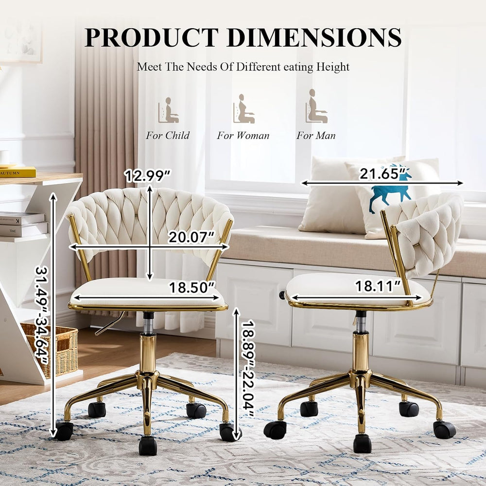 NIOIIKIT Velvet Home Office Chair, Woven Swivel Desk Vanity Chair, Beige | 36...