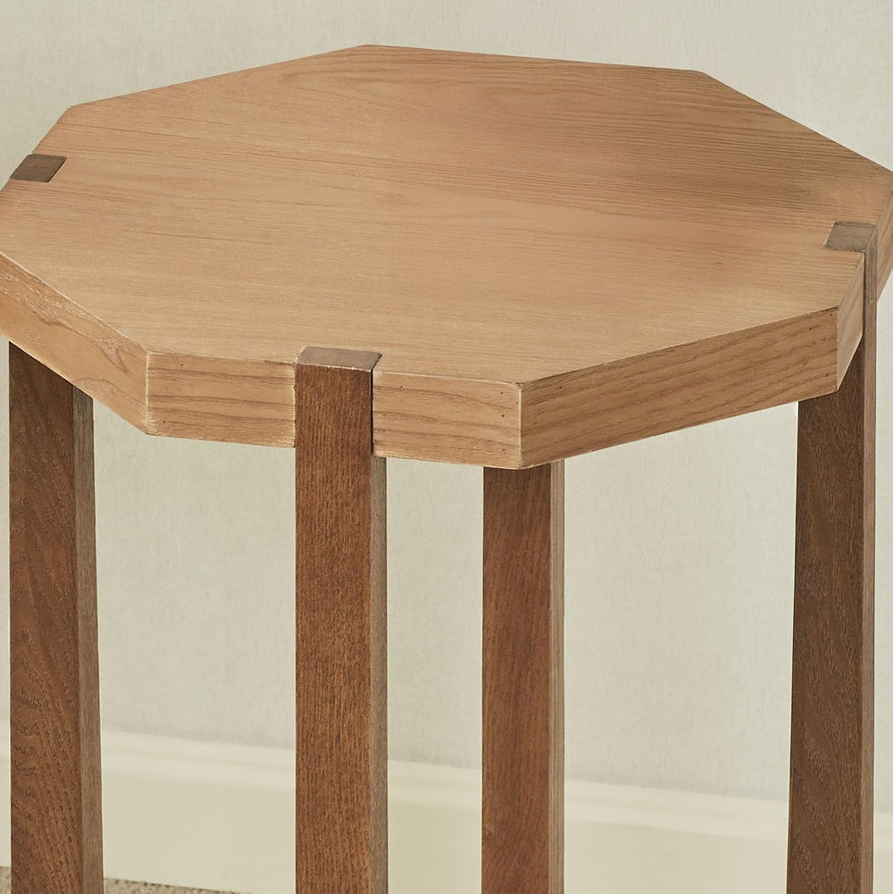 Huxley Octagonal End Table with Weathered Oak Top and Dark Walnut Crossing Le...