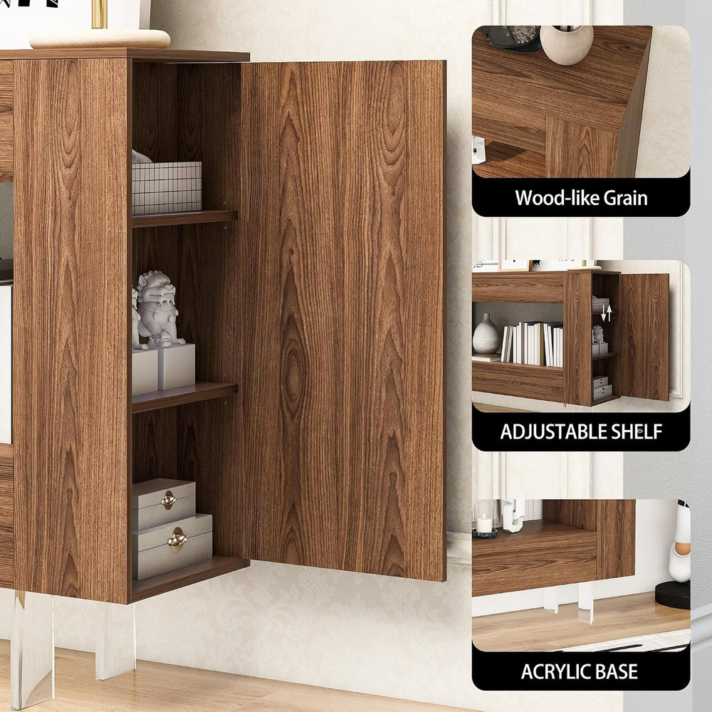 Entryway Table Console Table with Push-Open Doors, Woodgrain, Brown | Wood gr...