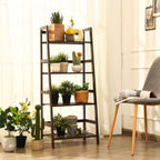 Giantex 4-Tier Ladder Shelf, Multifunctional Ladder-Shaped Bookcase Storage Shelves, Bamboo Plant Stand Flower Pots Holder, Display Rack for Living Room Bathroom Bedroom Kitchen (Espresso)