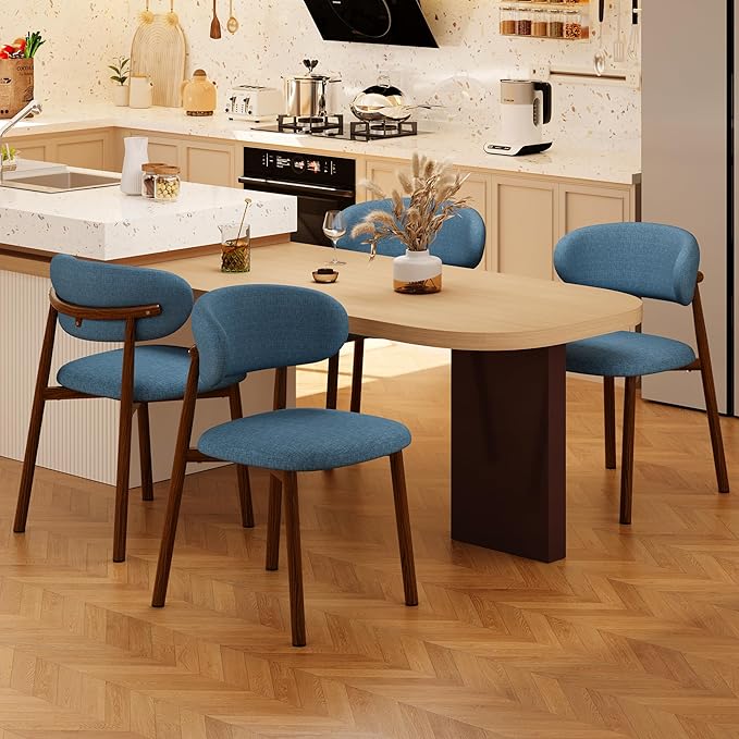 Kitchen Dining Chairs Set of 6 Modern Soft Linen Farmhouse Dining Room Chair,...