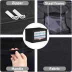 FHSQX 3 Pack Clothes Storage Bins Foldable Metal Frame Storage Box Stackable Linen Fabric Organizer Set with Carrying Handles and Clear Window (Black, 15.7x11.8x7.8inch(22L))
