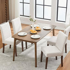 Upholstered Dining Chairs Set of 4, Button Tufted Parsons Chairs with Wood Legs and Padded Seat, Modern Fabric Side Chairs for Dining Room Kitchen Farmhouse Hotel, Beige