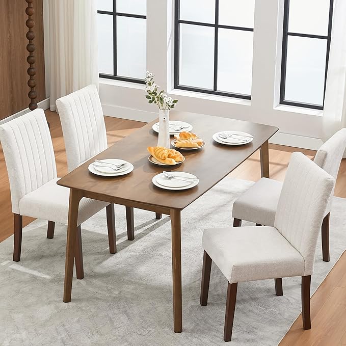 Upholstered Dining Chairs Set of 2, Button Tufted Parsons Chairs with Wood Legs and Padded Seat, Modern Fabric Side Chairs for Dining Room Kitchen Farmhouse Hotel, Beige