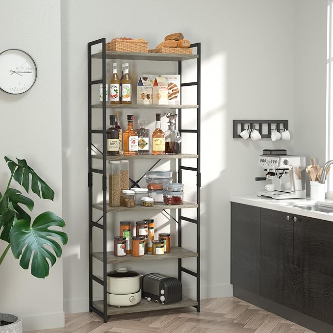NUMENN 6 Tier Bookshelf, Tall Bookcase Shelf Storage Organizer, Modern Book S...