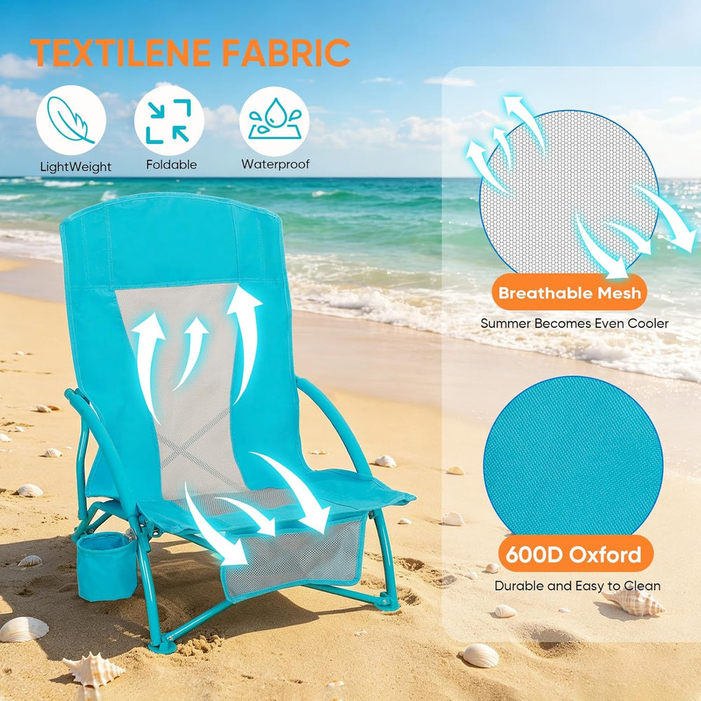 Folding Beach Chair Set of 3, Portable Camping Chairs with Table, Carrying Ba...