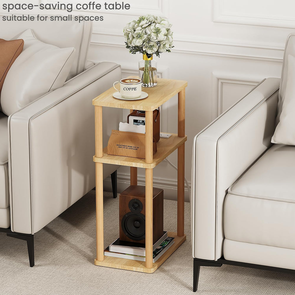 LUCKNOCK Solid Wood Side Table with Charging Station, 3-Tier Small End Table ...