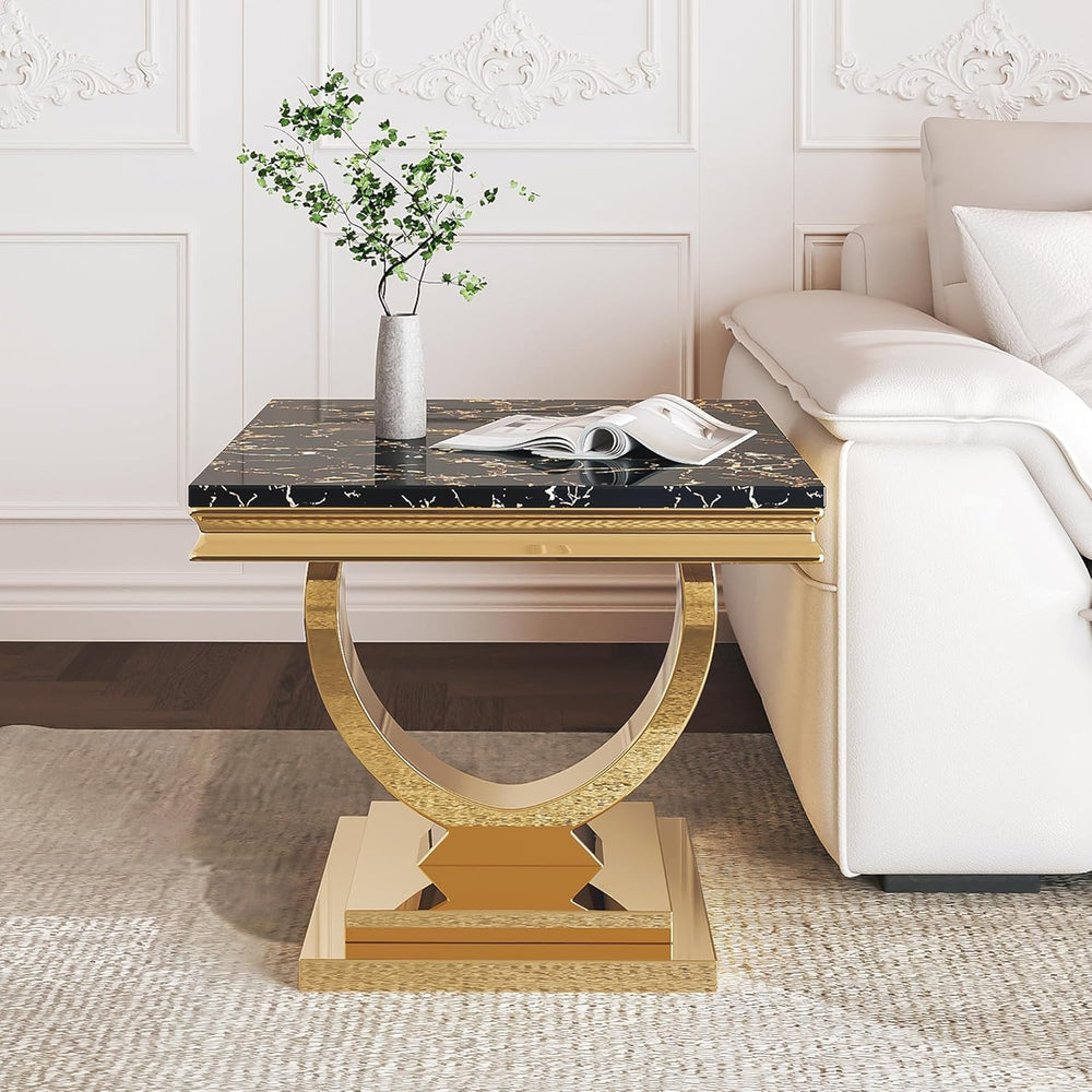 Marble Coffee Table Set of 3, Includes 1 Coffee Table with 2 Square End Side ...