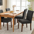 Upholstered Dining Chairs Set of 6, Button Tufted Parsons Chairs with Wood Legs and Padded Seat, Modern Fabric Side Chairs for Dining Room Kitchen Farmhouse Hotel, Black