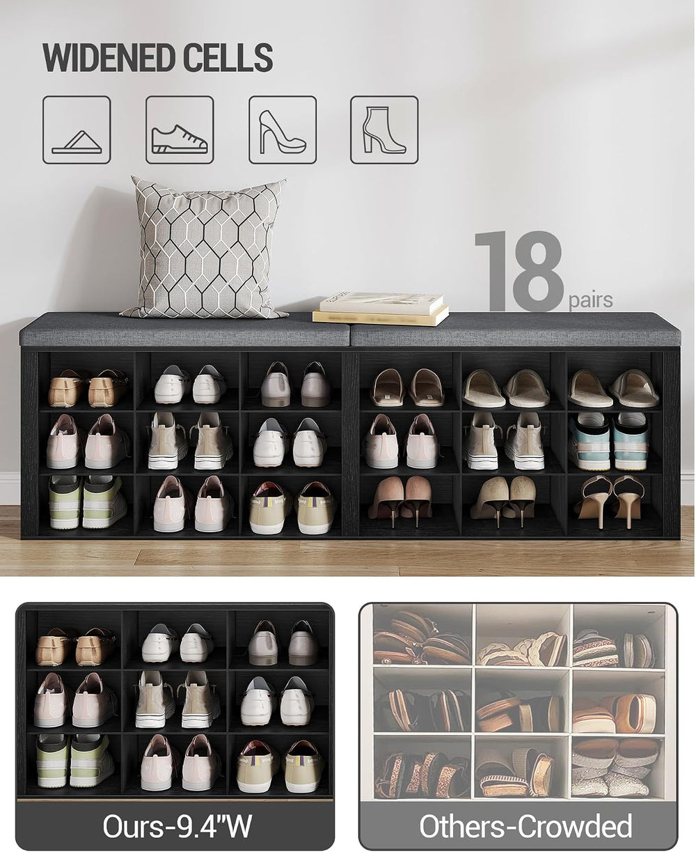 Hzuaneri Shoe Storage Bench with Cushion, Entryway Storage Bench with 18 Cubb...