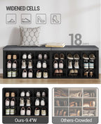 Hzuaneri Shoe Storage Bench with Cushion, Entryway Storage Bench with 18 Cubbies, 9.5" Widened Organizer Cabinet, Long Cubby Rack for Living Room, Bedroom, Entryway, Black SB25704GY | 9.5" Widened Organizer Cabinet, large Cubby Shoe Rack for Living Room