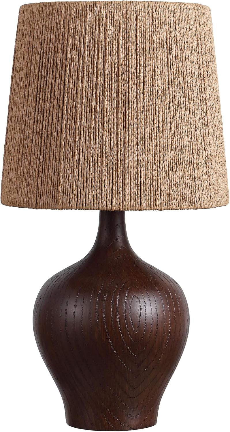 JONATHAN Y Eben Farmhouse Gourd Table Lamp 23", Dark Brown Wood Finish