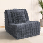 Bean Bag Chair for Adults, Giant Lazy Floor Bubble Sofa with Soft Pillow, Comfy Faux Fur Fireside Beanbags with Handle for Living Room, Bedroom, Apartment, Dark Blue