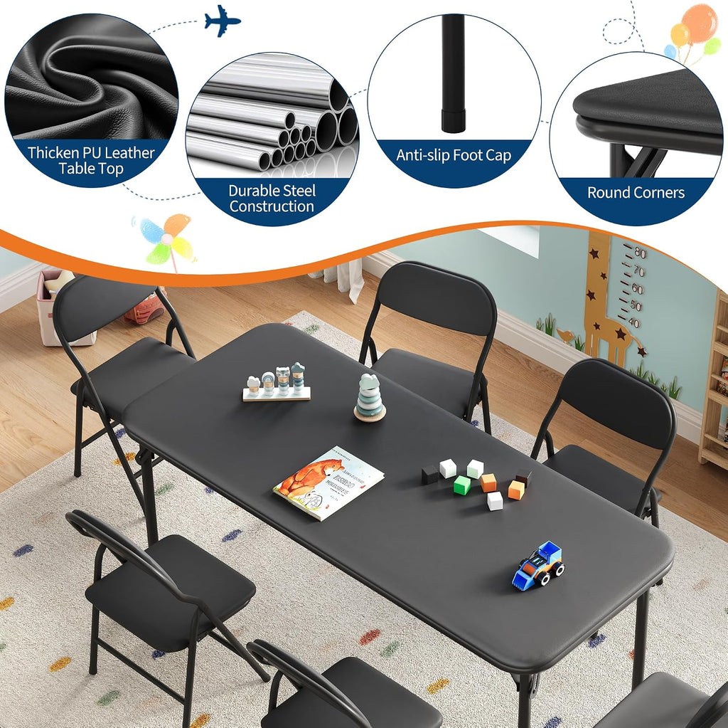 GAOMON 7 Piece Set Folding Table and Chairs Set, Boys and Girls Activity Table and Chairs Set for Dining Room,Daycare,Classrooms