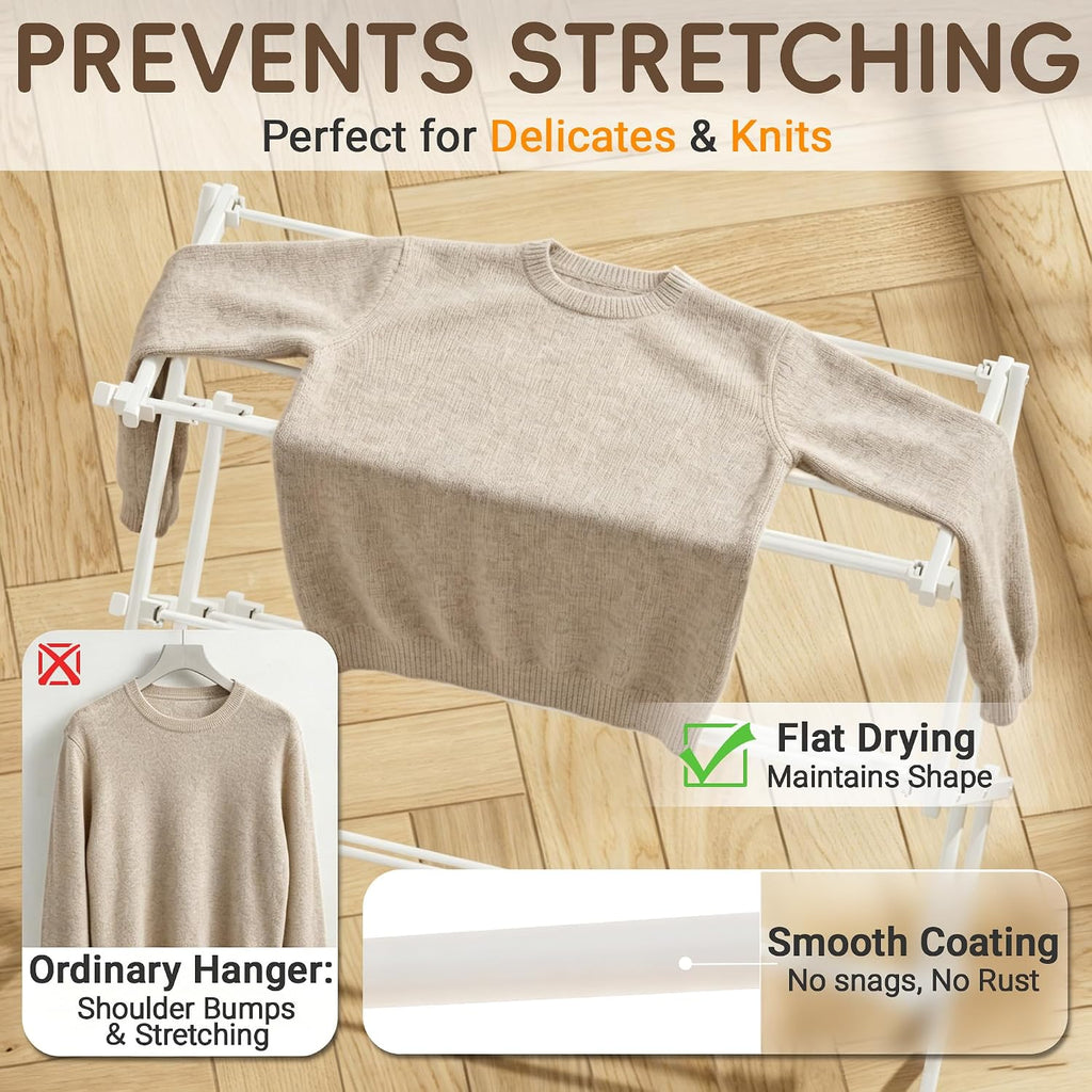 Collapsible Laundry Drying Rack for Small Apartment,35 lbs Carbon Steel with Reinforced Joints, Adjustable Space Saving Indoor Outdoor Rack, No Tools, 17.7"-29" W x 12" D x 35.5" H, White
