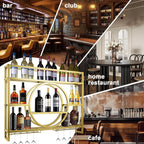 39in Wine Rack Wall Mounted, 3-Tier Metal Bar Shelves with Glass Holder | Modern Floating Bar Liquor Bottle Display Shelf Wall Mounted for Home Bar Kitchen Dining Room (Gold, 39in/100cm)