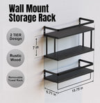 RICHER HOUSE 2+1 Tier Wall Mounted Floating Shelves Set of 2, Rustic Wood Wall Shelf with Metal Frame, Extra Storage Rack for Bathroom, Kitchen, Bedroom with Tissue Rack & Towel Bar - Black