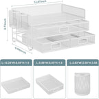 Marbrasse 3 Tier Mesh Desk Organizer with Drawer, Multi-Functional Desk Organizers and Accessories, Paper Letter Organizer with 2 Pen Holder for Home Office Supplies - White