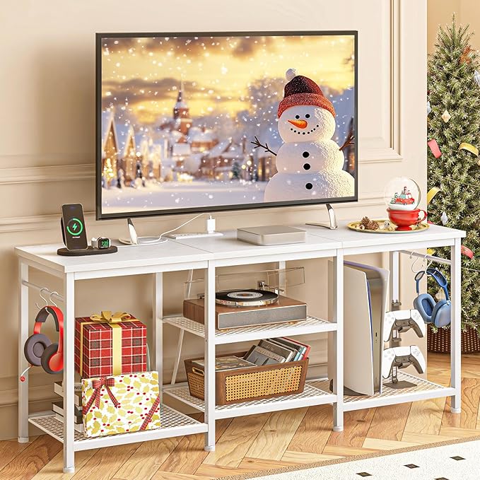 YGEOMER Entertainment Center for 55 inch TVs, TV Stand with Power Outlet and ...